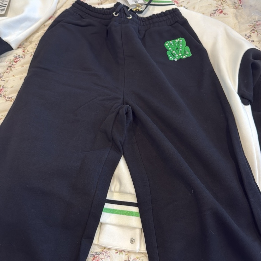 Women Black and Green Joggers with Swarovski